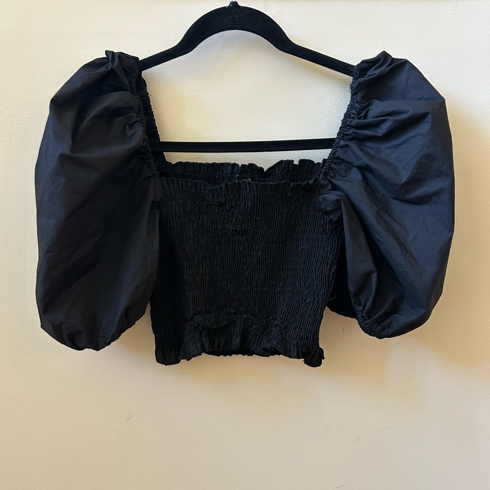 Nasty Gal Black Elastic Puff Sleeve Crop Top